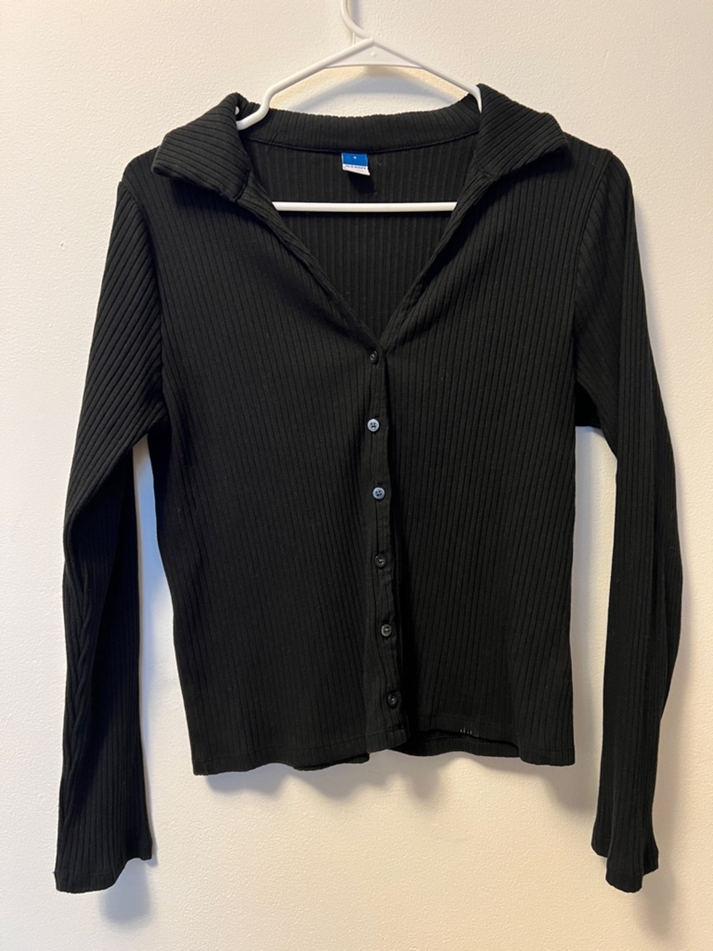 Old Navy Black Ribbed Button-Up Collared Top